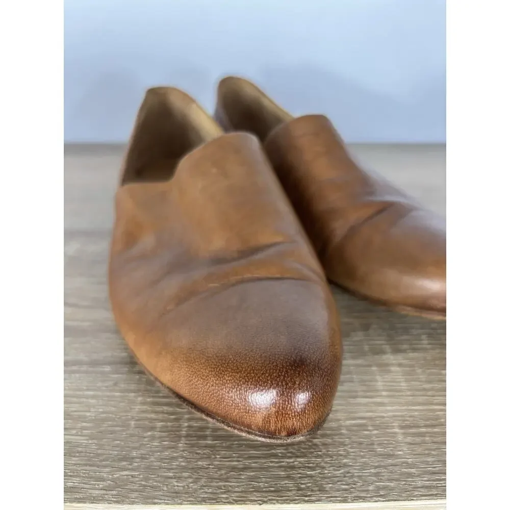 I.N.K. Shoes Made in Italy Cognac Leather Loafers Slip On Flats Burnished Sz 9.5